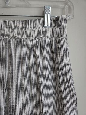Wide Leg Pants Linen Cotton High Rise Pull-On Fine Striped Drapey EUC M
